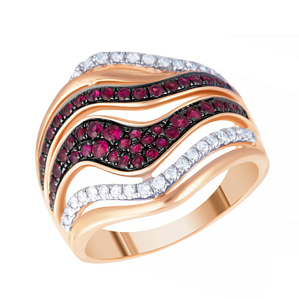 Кольцо из красного золота с бриллиантами, рубинами