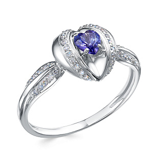 Кольцо из белого золота с танзанитом и бриллиантами