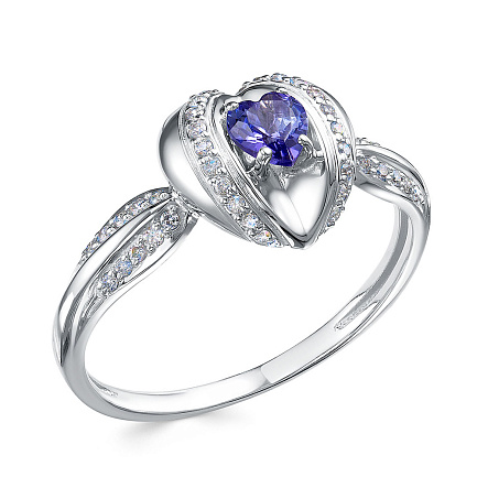 Кольцо из белого золота с бриллиантами, танзанитом