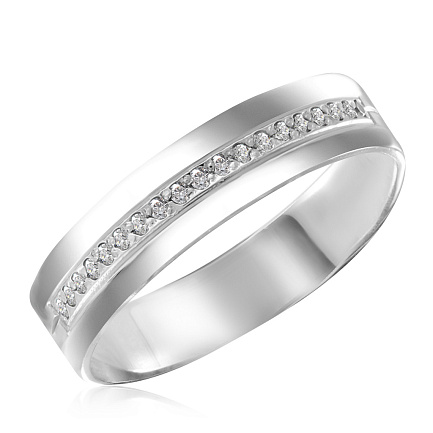 Кольцо обручальное из белого золота с бриллиантами