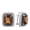 Серьги из белого золота с бриллиантами, раухтопазами