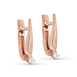 Серьги с английским замком из красного золота с бриллиантом