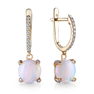 Серьги с английским замком из желтого золота с опалом