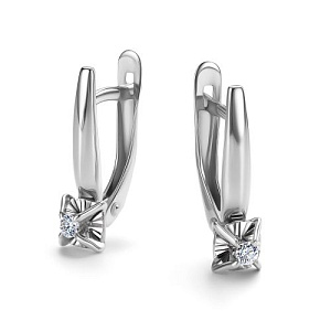 Серьги с английским замком из белого золота с бриллиантами