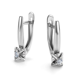 Серьги с английским замком из белого золота с бриллиантом