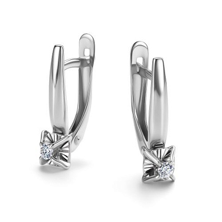 Серьги с английским замком из белого золота с бриллиантами