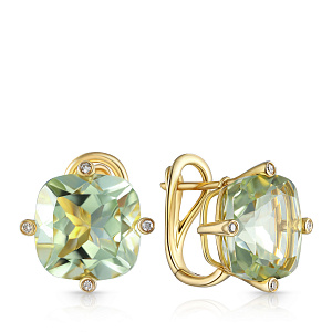 Серьги с английским замком из желтого золота с бриллиантами