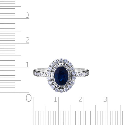 Кольцо из белого золота с бриллиантами, сапфиром