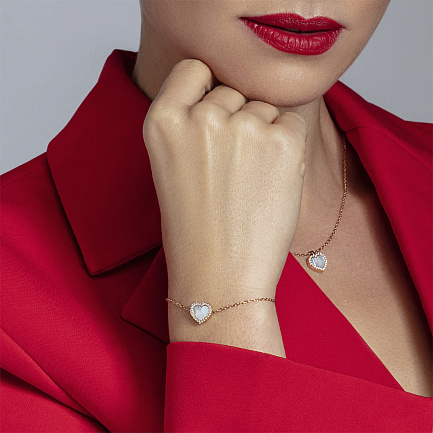 Колье из красного золота с перламутром, фианитами