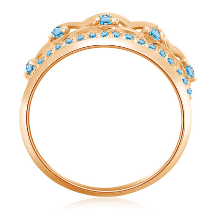 Кольцо-корона из красного золота с голубыми фианитами