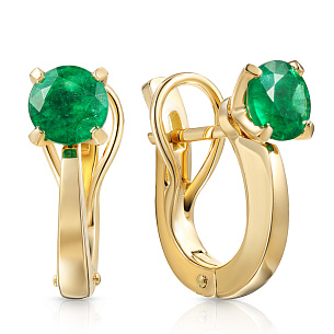 Серьги с английским замком из желтого золота с изумрудом