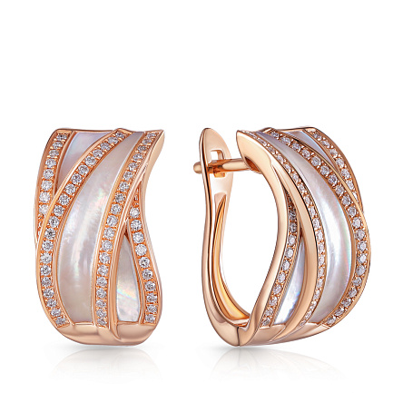 Серьги с английским замком из красного золота с бриллиантами