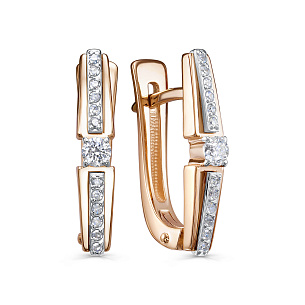 Серьги с английским замком из красного золота с бриллиантом