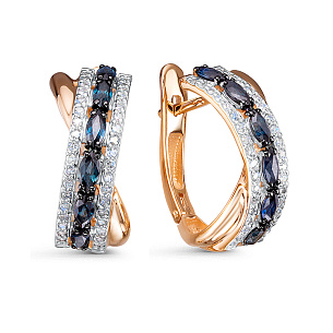 Серьги с английским замком из красного золота с бриллиантом