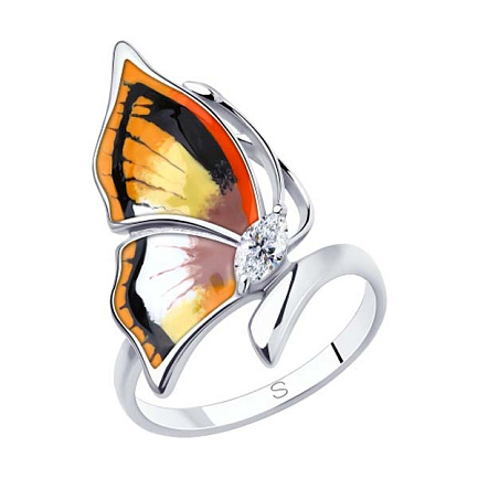 Кольцо из серебра с эмалью "Бабочка"