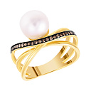 Кольцо из желтого золота с бриллиантами, жемчугом