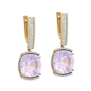 Серьги с английским замком из желтого золота с кварцем