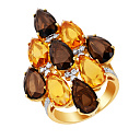 Кольцо из желтого золота с бриллиантами, раухтопазами