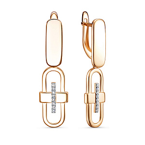 Серьги с английским замком из красного золота с фианитами