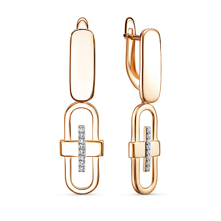 Серьги с английским замком из красного золота с фианитами