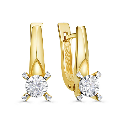 Серьги с английским замком из желтого золота с бриллиантами