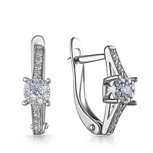 Серьги с английским замком из серебра с фианитом