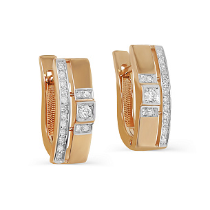 Серьги с английским замком из красного золота с бриллиантом