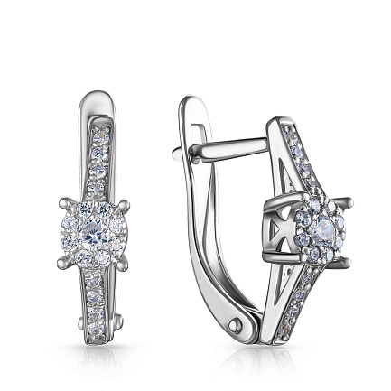 Серьги с английским замком из серебра с фианитом