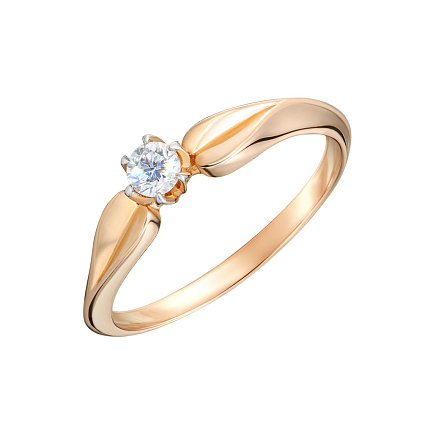 Кольцо помолвочное из красного золота с бриллиантом