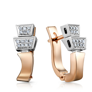 Серьги с английским замком из красного золота с бриллиантами