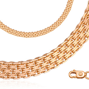 Цепь автомат из красного золота, плетение якорное четырехрядное, бисмарк