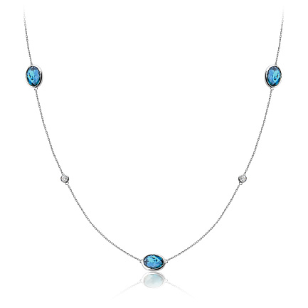 Колье из белого золота с топазом, фианитом, плетение якорное