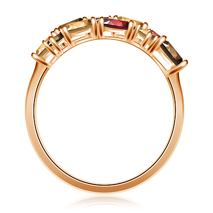 Кольцо из красного золота с гранатом, раухтопазом