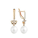 Серьги с английским замком из красного золота с жемчугом