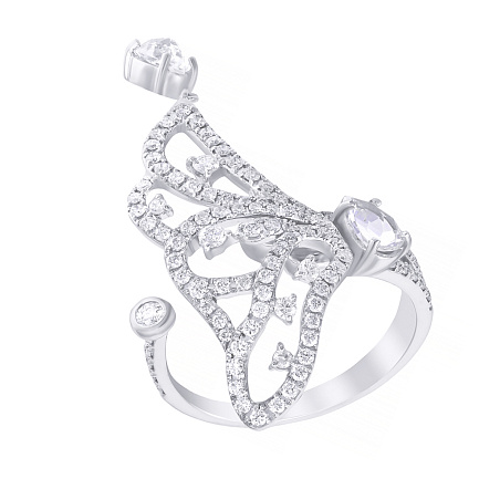 Кольцо из белого золота с бриллиантами, сапфирами