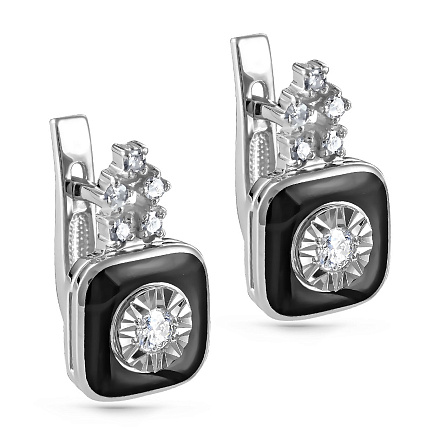 Серьги с английским замком из белого золота с бриллиантами