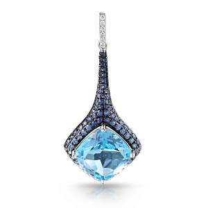 Подвеска из белого золота с бриллиантами, сапфирами