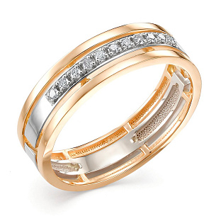 Кольцо обручальное из комбинированного золота с бриллиантом