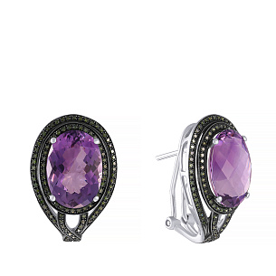 Серьги из белого золота с бриллиантами, аметистами