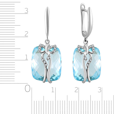 Серьги из белого золота с бриллиантами, топазом