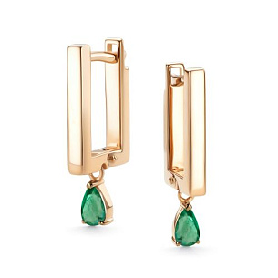 Серьги с английским замком из красного золота с изумрудом
