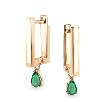 Серьги с английским замком из красного золота с изумрудами