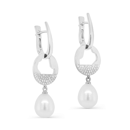 Серьги с английским замком из серебра с жемчугом