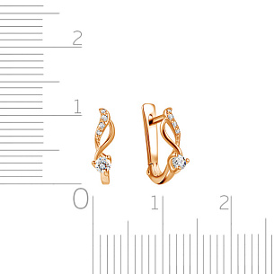 Серьги с английским замком из красного золота с фианитом