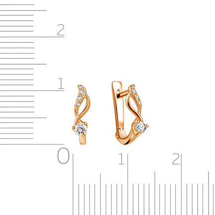 Серьги с английским замком из красного золота с фианитом