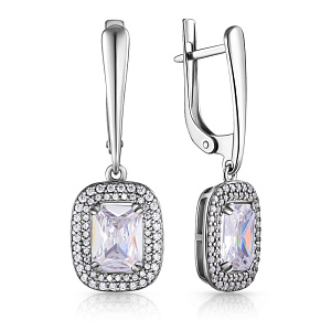 Серьги с английским замком из серебра с фианитом