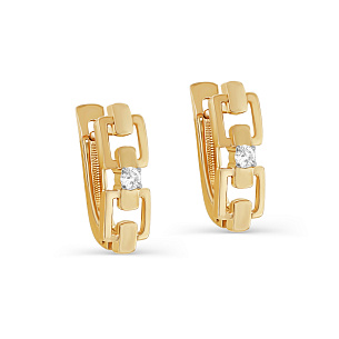 Серьги с английским замком из желтого золота с бриллиантом