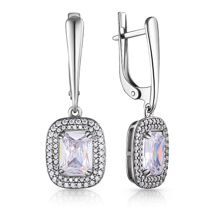 Серьги с английским замком из серебра с фианитом