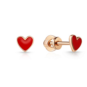 Пусеты детские из красного золота с эмалью