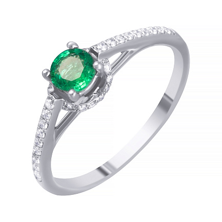 Кольцо из белого золота с бриллиантами, изумрудом